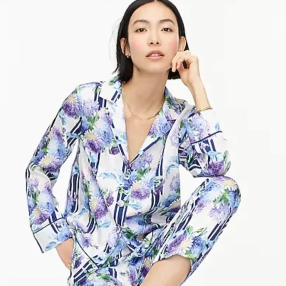 J. Crew Drapey button-up top in vintage floral stripe
